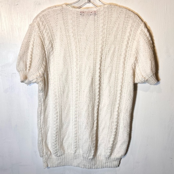 Vintage‎ 60s Glamour Knit white scoop neck short sleeve sweater cable knit - Picture 6 of 11
